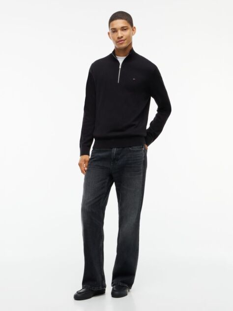 Black Tommy Flag Lightweight Slim Quarter-Zip Jumper  Men