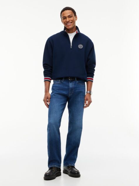 Blue Flag Crest Relaxed Terry Quarter-Zip Jumper  Men