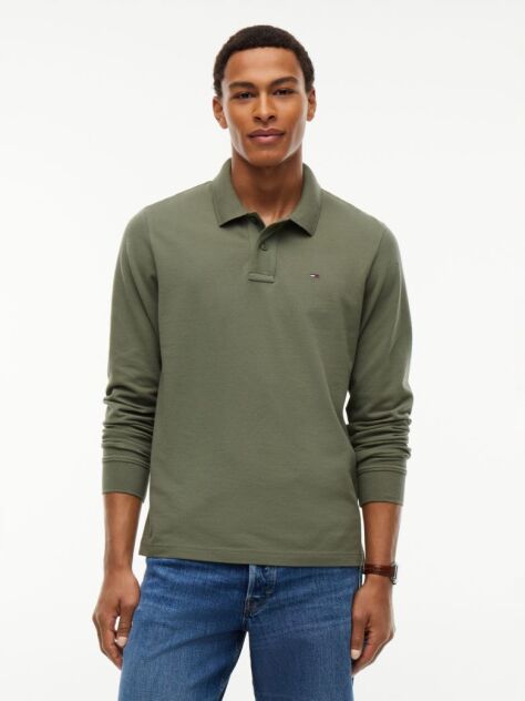 Green Regular Fit Long Sleeve Polo Shirt  Men