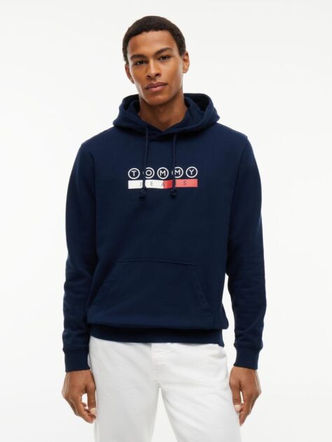 Blue Logo Sueded Terry Drawstring Hoody  Men