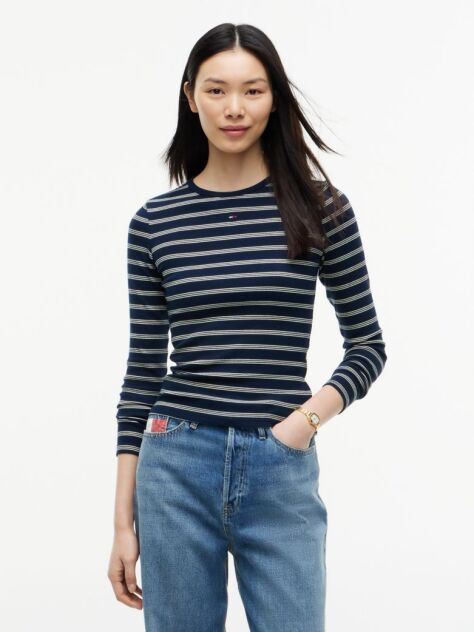 Multi Ribbed Slim Long Sleeve T-Shirt  Women