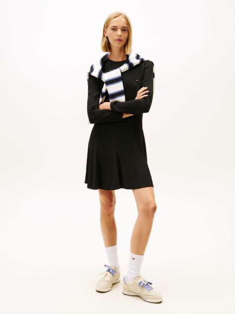 Black Mini Fit & Flare Long Sleeves Dress  Women