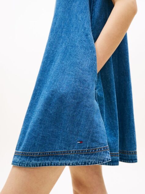 Denim Chambray Sleeveless Mini A-Line Dress  Women