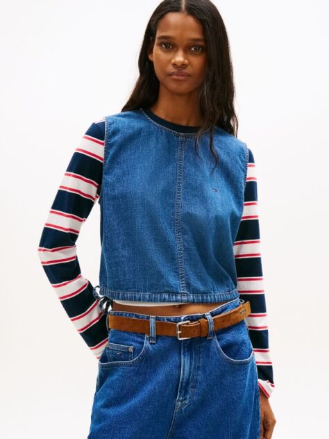 Denim Chambray Denim Side Tie Sleeveless Blouse  Women