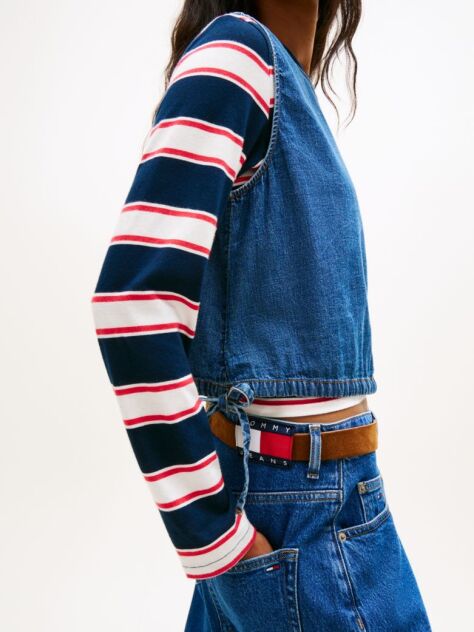 Denim Chambray Denim Side Tie Sleeveless Blouse  Women