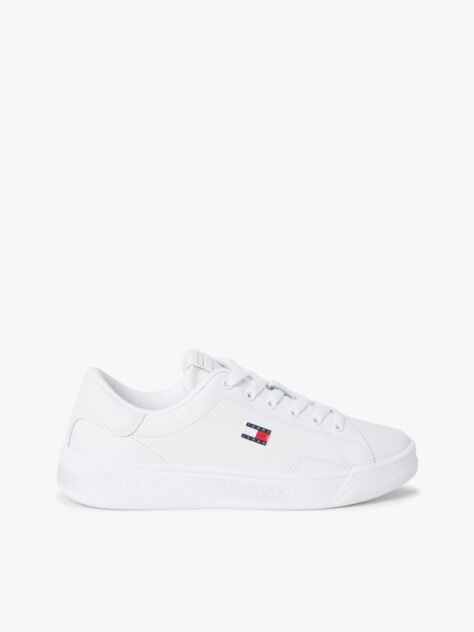 White Debossed Logo Cupsole Trainers With Leather  Women
