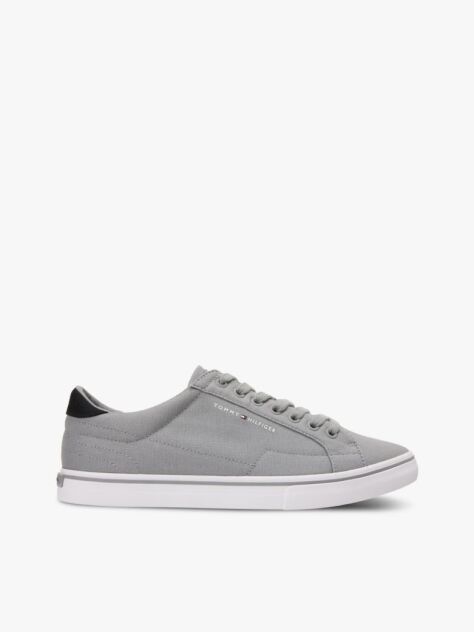 Grey Canvas Embossed Trainers  Men