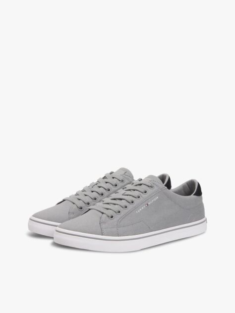 Grey Canvas Embossed Trainers  Men