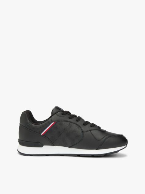Black Signature Tape Trainers With Leather  Men