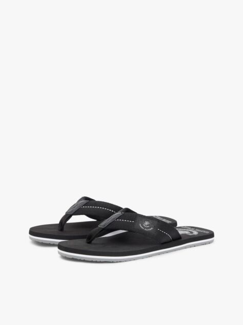 Black Crest Patch Webbing Strap Flip-Flops  Men