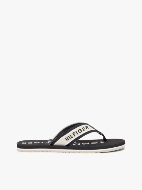 Black Webbing Strap Logo Flip-Flops  Men