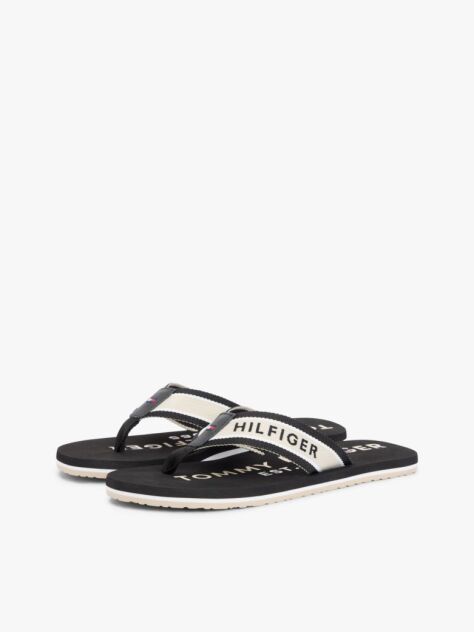 Black Webbing Strap Logo Flip-Flops  Men