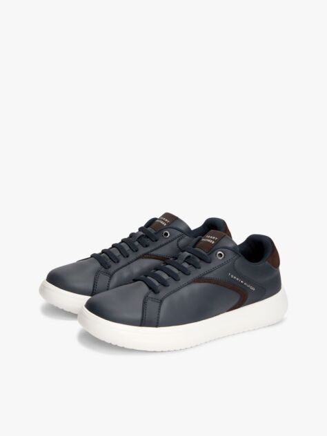 Blue Leather Cupsole Trainers  Men