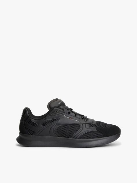 Black Lightweight Mixed Texture Trainers  Men