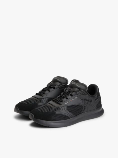 Black Lightweight Mixed Texture Trainers  Men