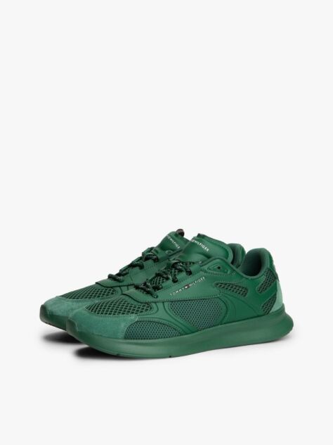 Green Lightweight Mixed Texture Trainers  Men