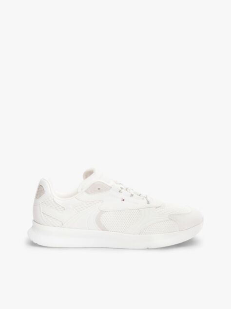 White Lightweight Mixed Texture Trainers  Men