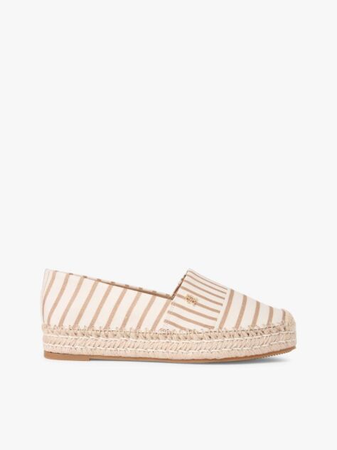 Beige Canvas Stripe TH Monogram Platform Espadrilles  Women