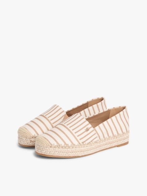 Beige Canvas Stripe TH Monogram Platform Espadrilles  Women