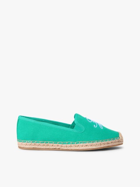 Green Logo Embroidery Canvas Espadrilles  Women