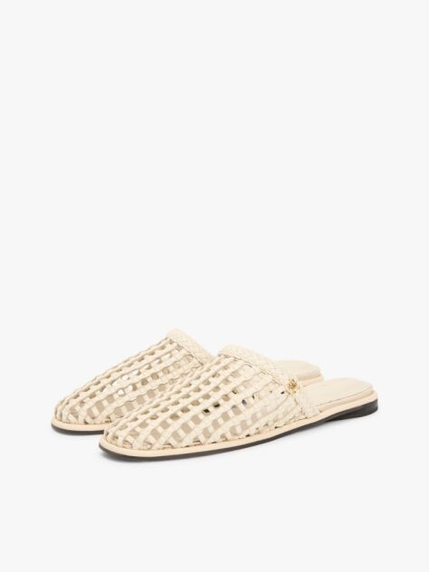 Beige Woven Flat Mules  Women