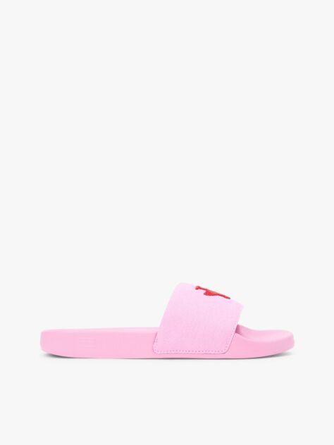 Pink Logo Embroidery Canvas Pool Slides  Women