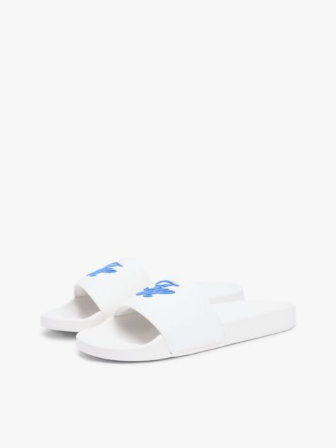White Logo Embroidery Canvas Pool Slides  Women