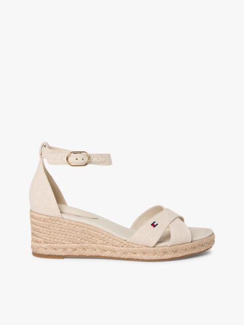 Beige Hemp Crossover Strap Wedge Espadrilles  Women