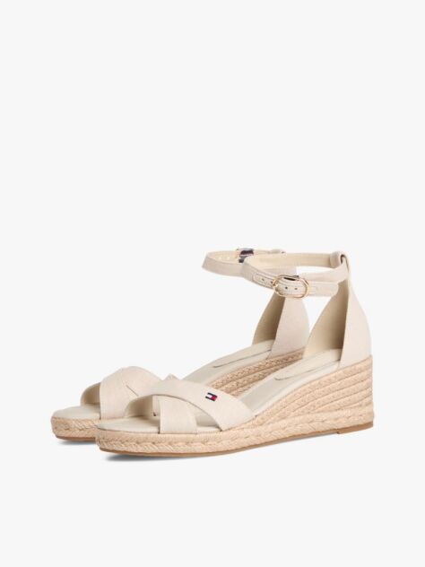 Beige Hemp Crossover Strap Wedge Espadrilles  Women