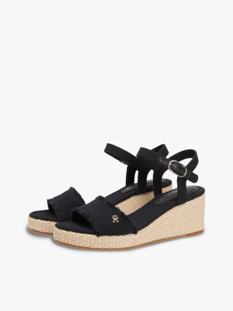 Black TH Monogram Woven Wedge Espadrilles  Women