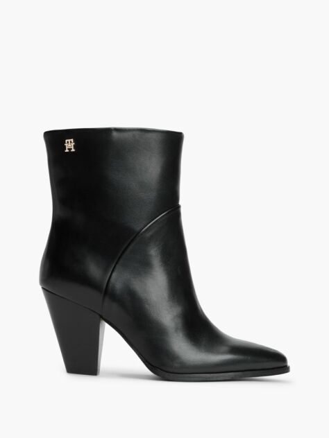 Black Leather Stiletto Heel Ankle Boots  Women