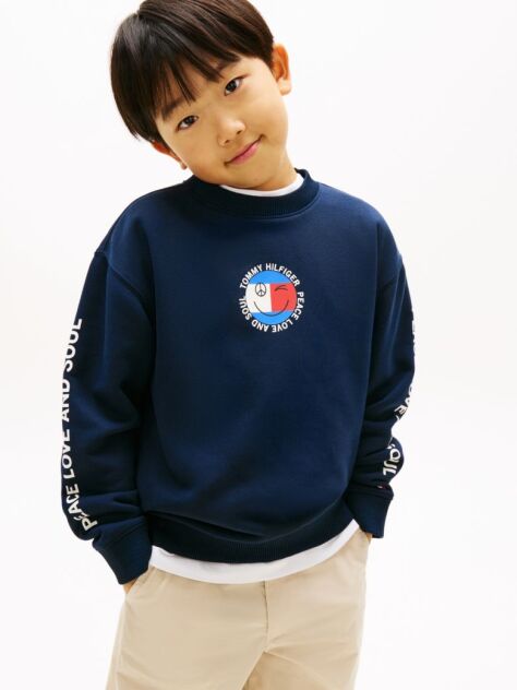 Blue Smiley Flag Back Logo Terry Sweatshirt  Boys