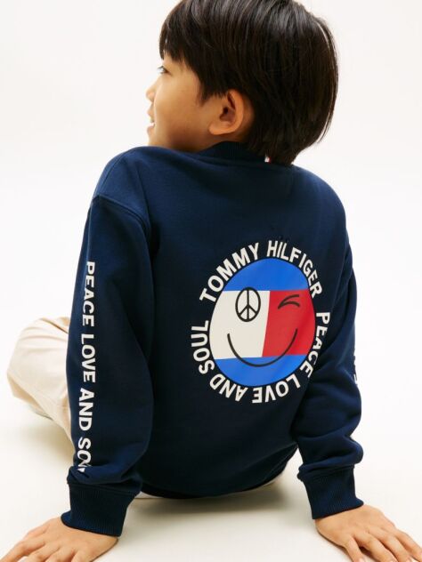 Blue Smiley Flag Back Logo Terry Sweatshirt  Boys