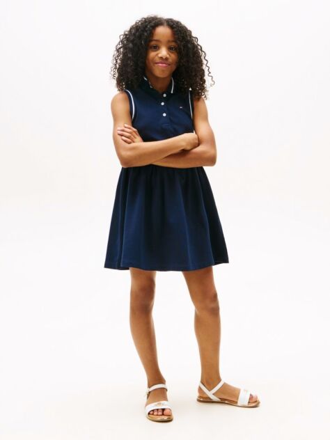 Blue Essential Sleeveless Fit And Flare Polo Dress  Girls
