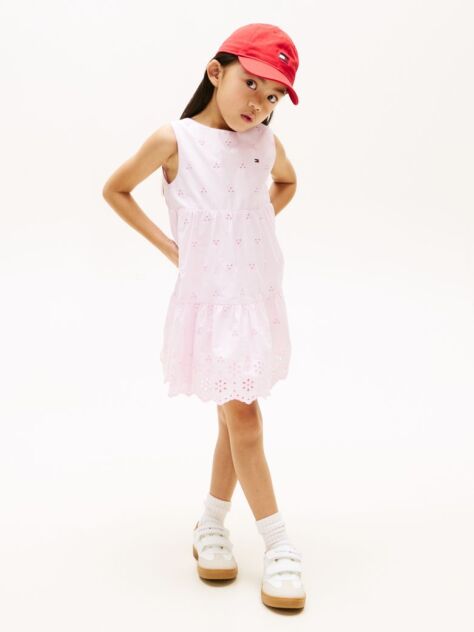 Pink Back Bow Broderie Anglaise Dress  Girls