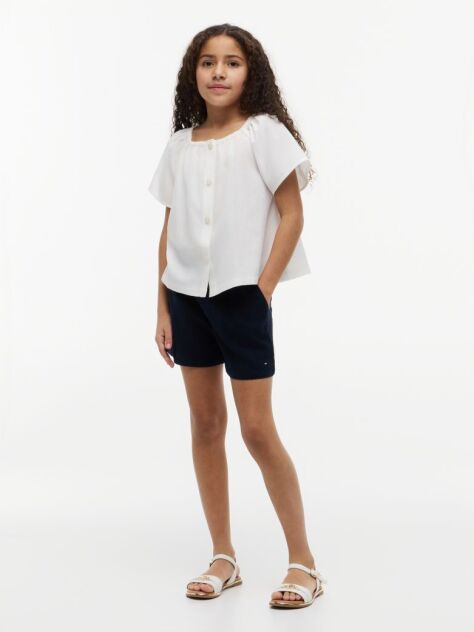 Blue Mercerised Linen Blend Wide Leg Shorts  Girls