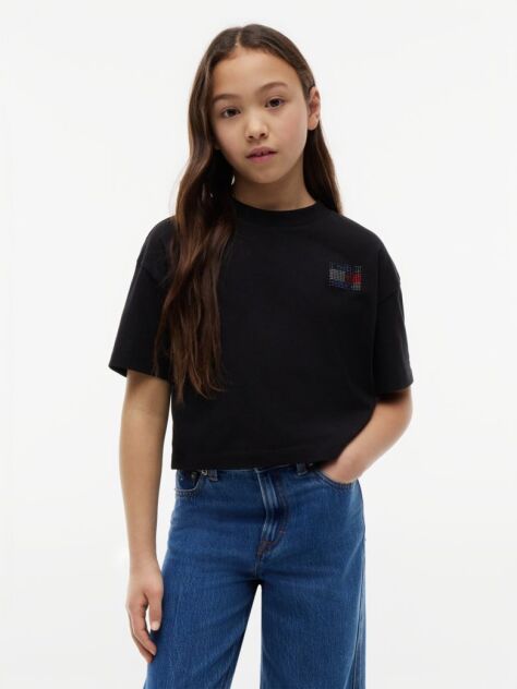 Black Rhinestone Jersey T-Shirt  Girls