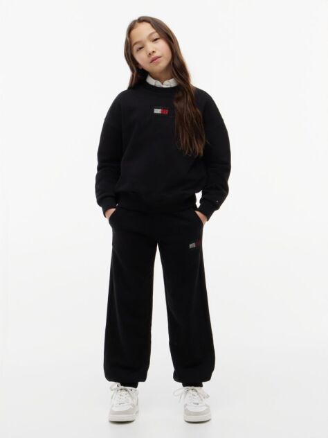 Black Rhinestone Relaxed Terry Joggers  Girls