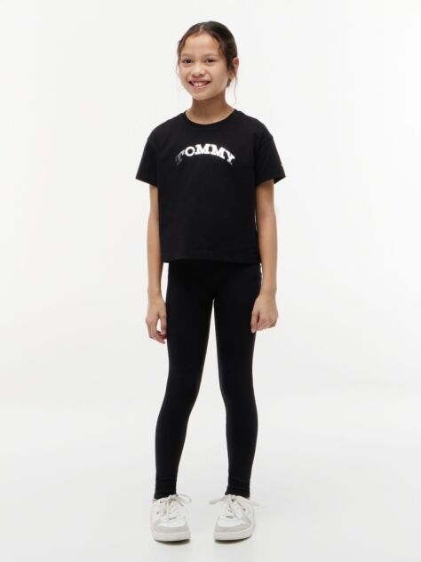 Black Essential Hilfiger Monotype T-Shirt And Leggings Set  Girls