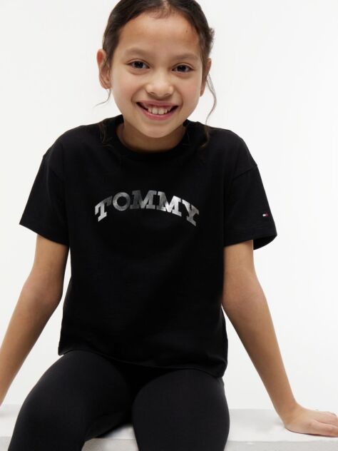 Black Essential Hilfiger Monotype T-Shirt And Leggings Set  Girls