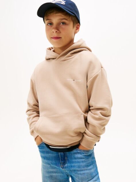 Beige Logo Regular Fleece Hoody  Kids Unisex