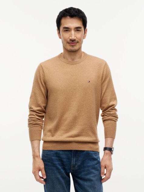 Brown Cotton Cashmere Crew Neck Jumper  Men