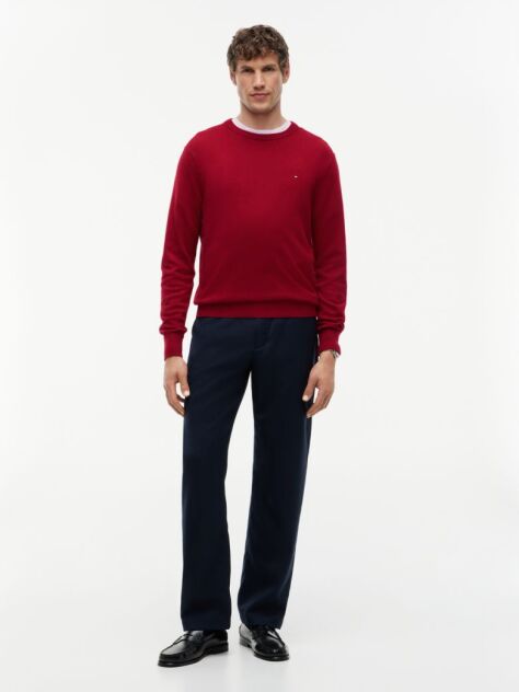 Red Cotton Cashmere Crew Neck Jumper  Men