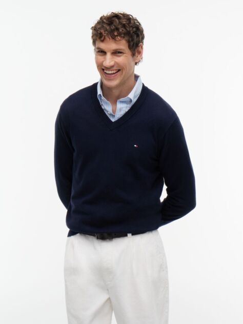 Blue V-Neck Regular Fit Jumper  Men