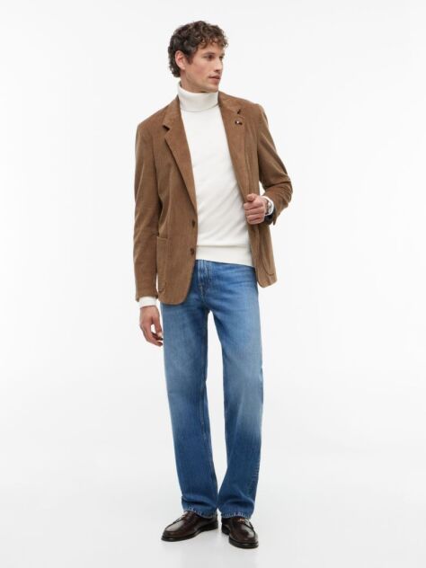 Beige Cotton Cashmere Roll Neck Jumper  Men