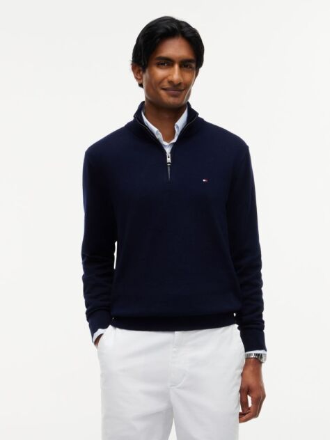 Blue Zip-Neck Jumper  Men