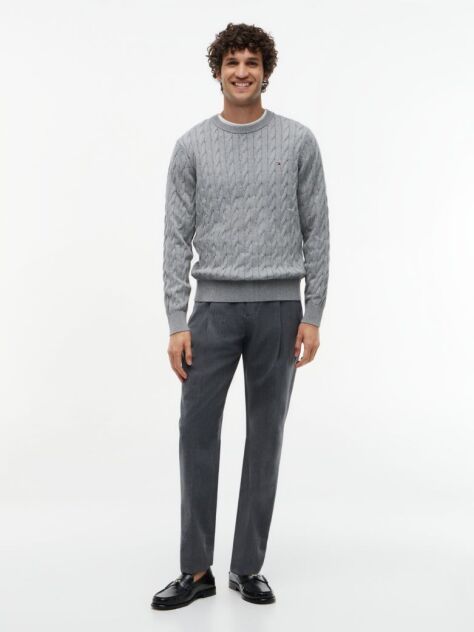 Grey Cable Knit Crew Neck Jumper  Men