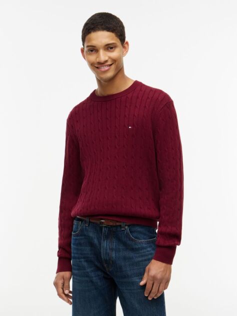 Red Cable Knit Crew Neck Jumper  Men
