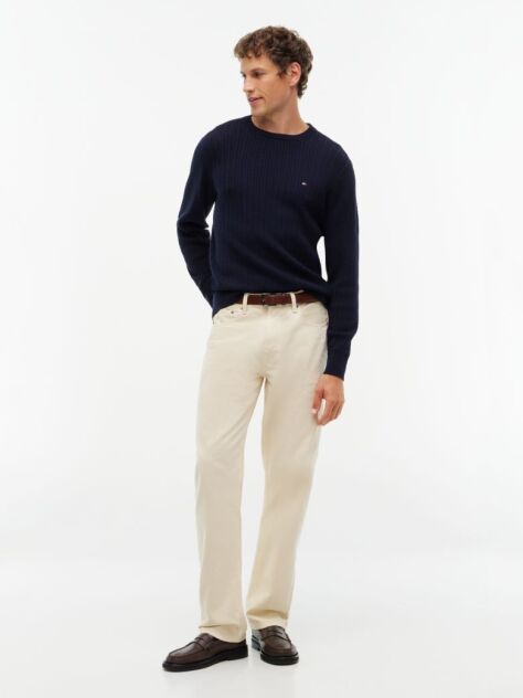 Blue Herringbone Knit Crew Neck Jumper  Men