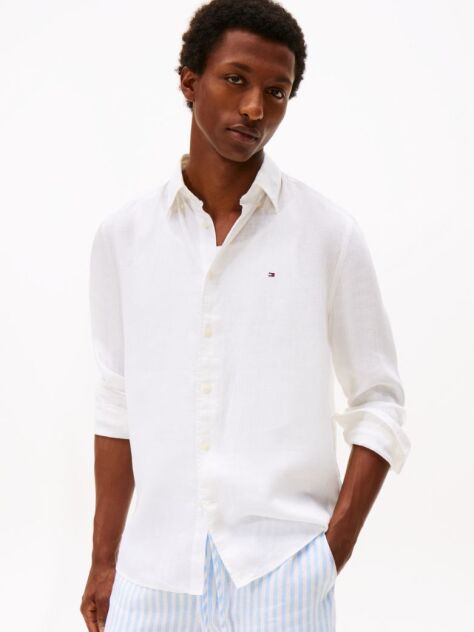 White Regular Fit Washed Pure Linen Shirt  Men